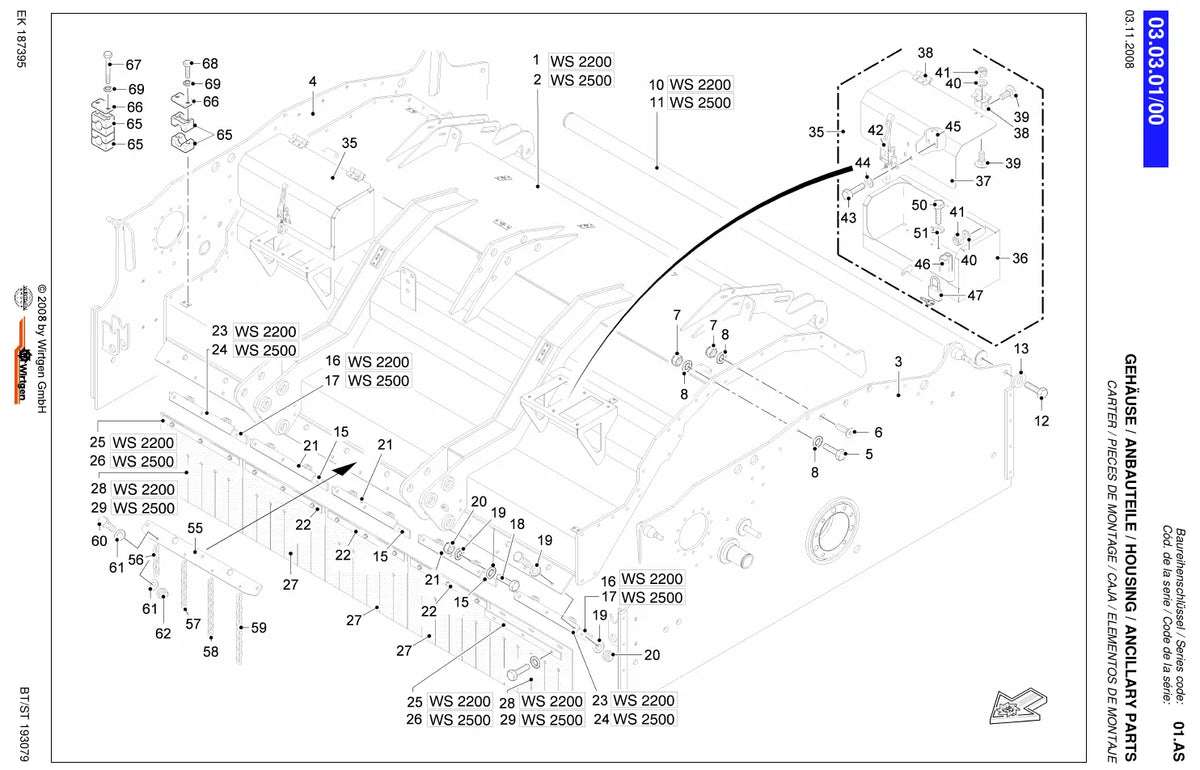 Catálogo de Peças Wirtgen WS 2500 e WS 2200 (01.AS) — amostra 2 de página interna do documento