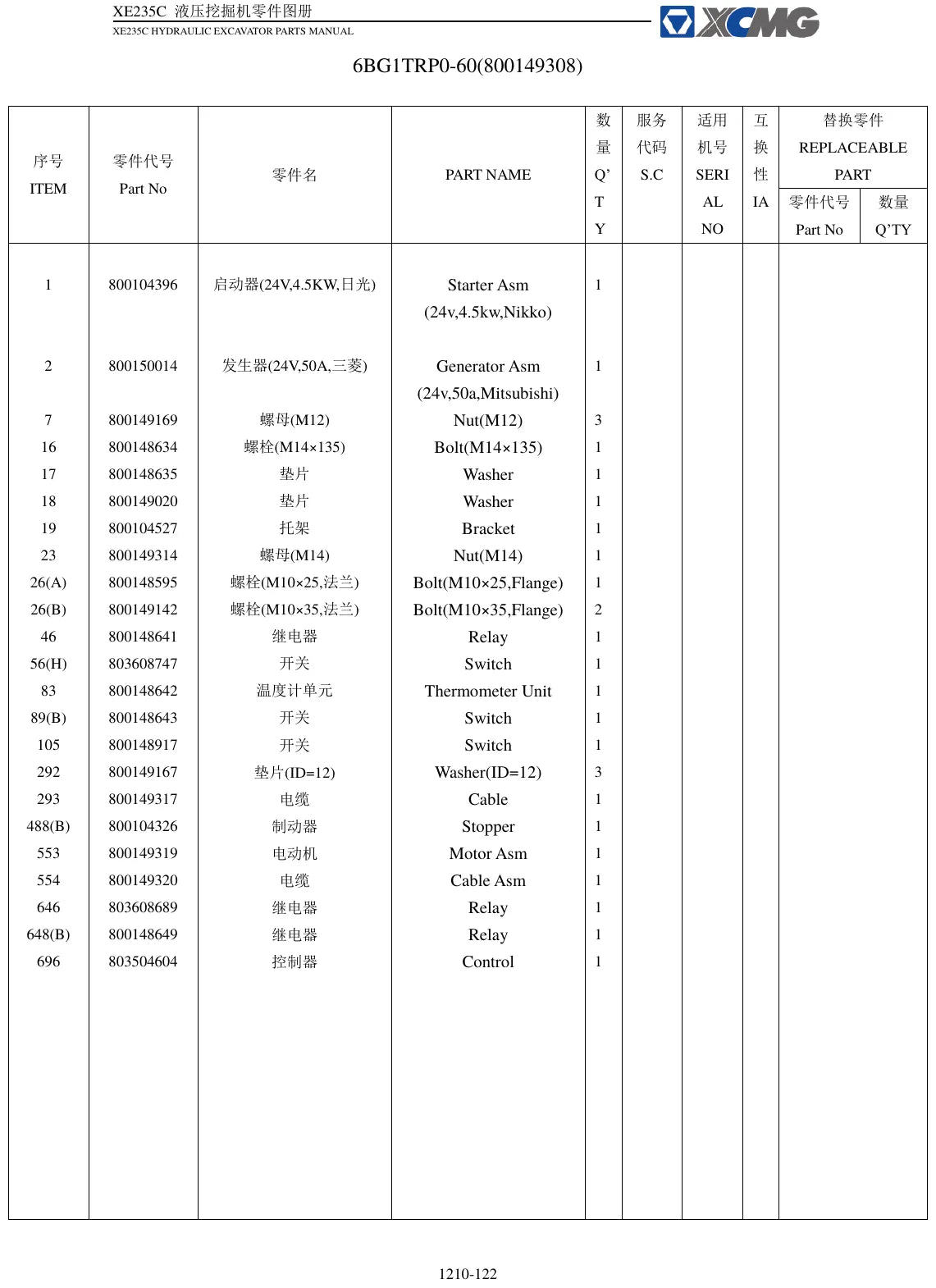 XCMG 6BG1TRP (XE235C) — vista/página 4 do catálogo de peças