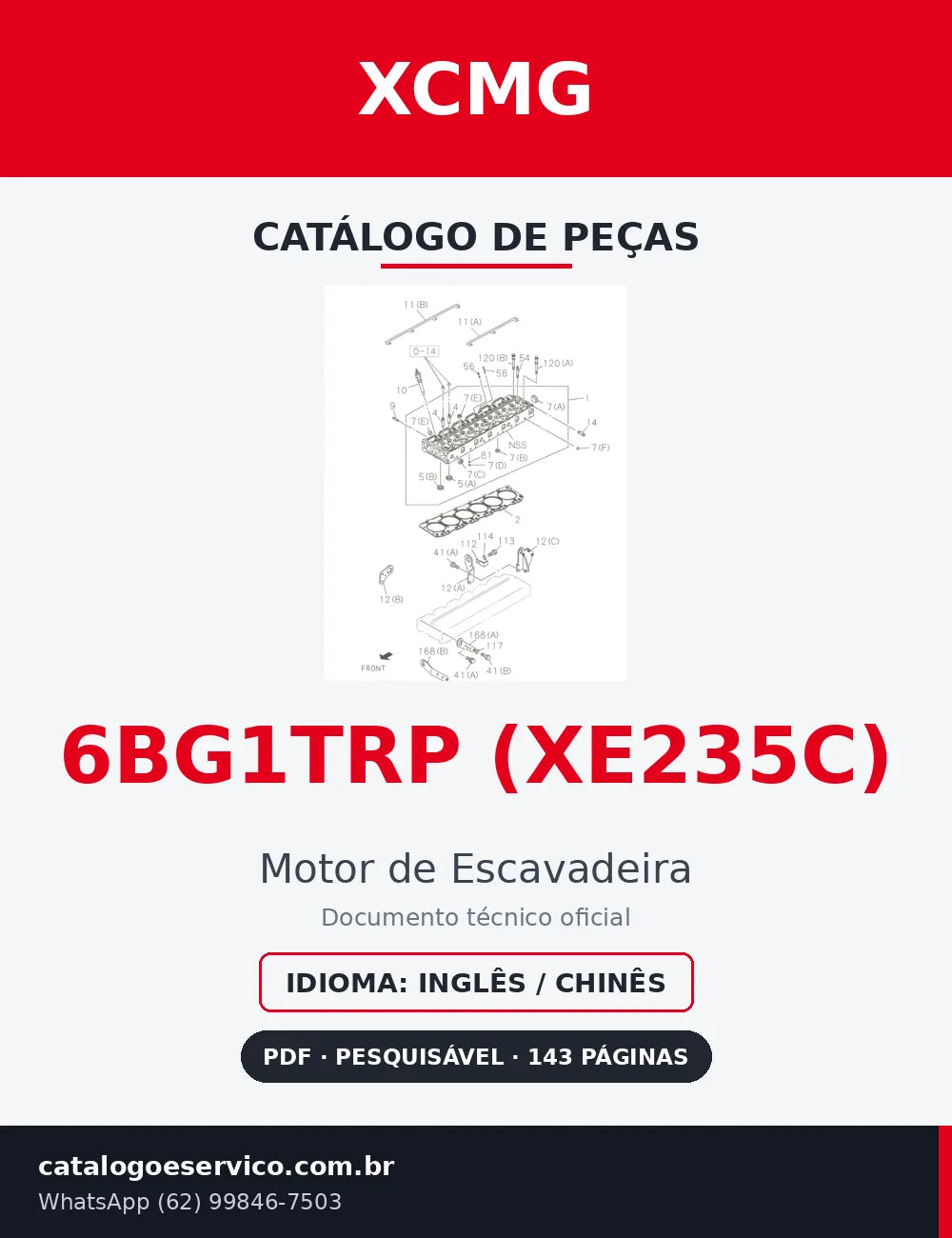Capa Catálogo de Peças XCMG 6BG1TRP (XE235C) Motor de Escavadeira