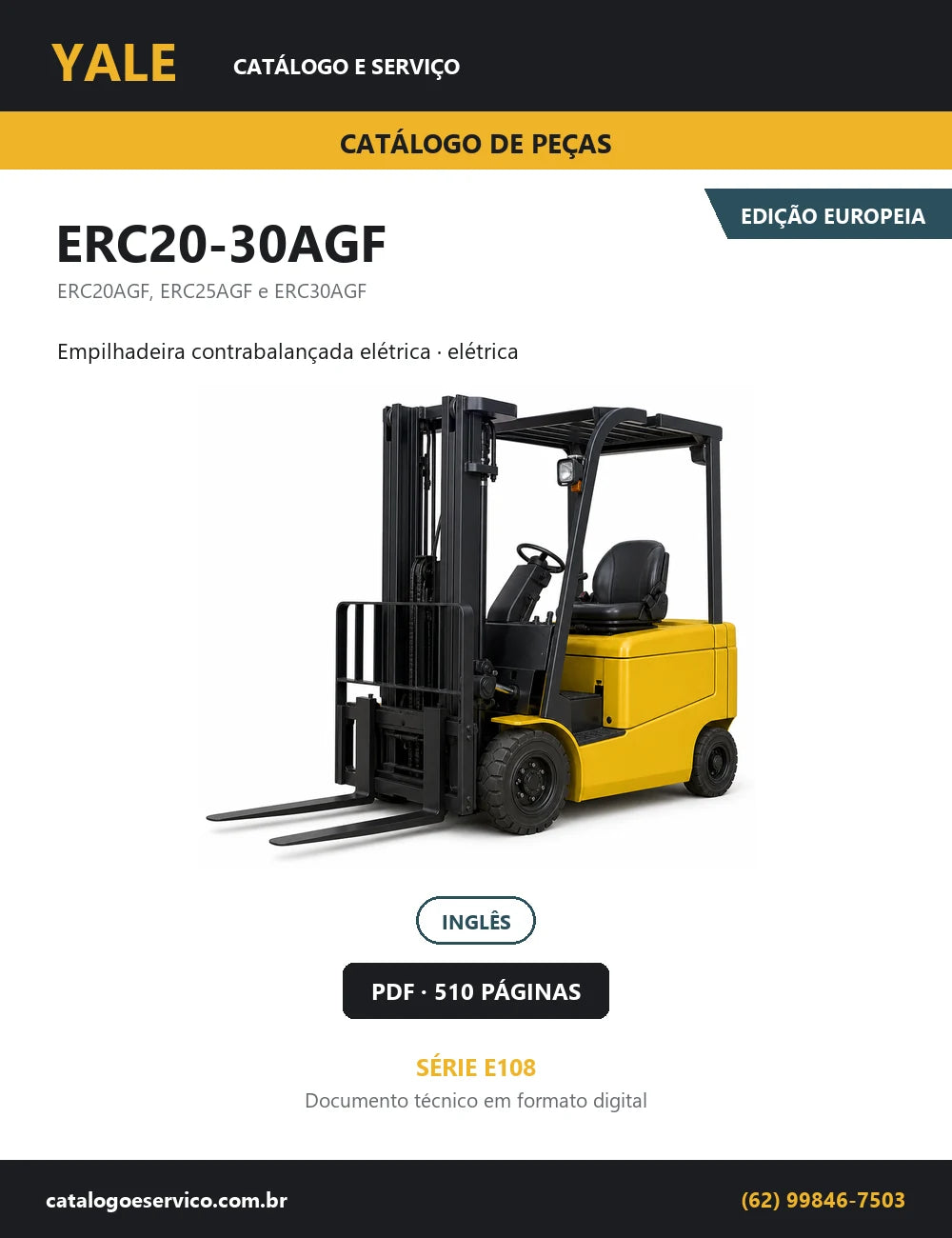 Capa do Catálogo de Peças Yale ERC20-30AGF série E108 — empilhadeira contrabalançada elétrica, 510 páginas em PDF