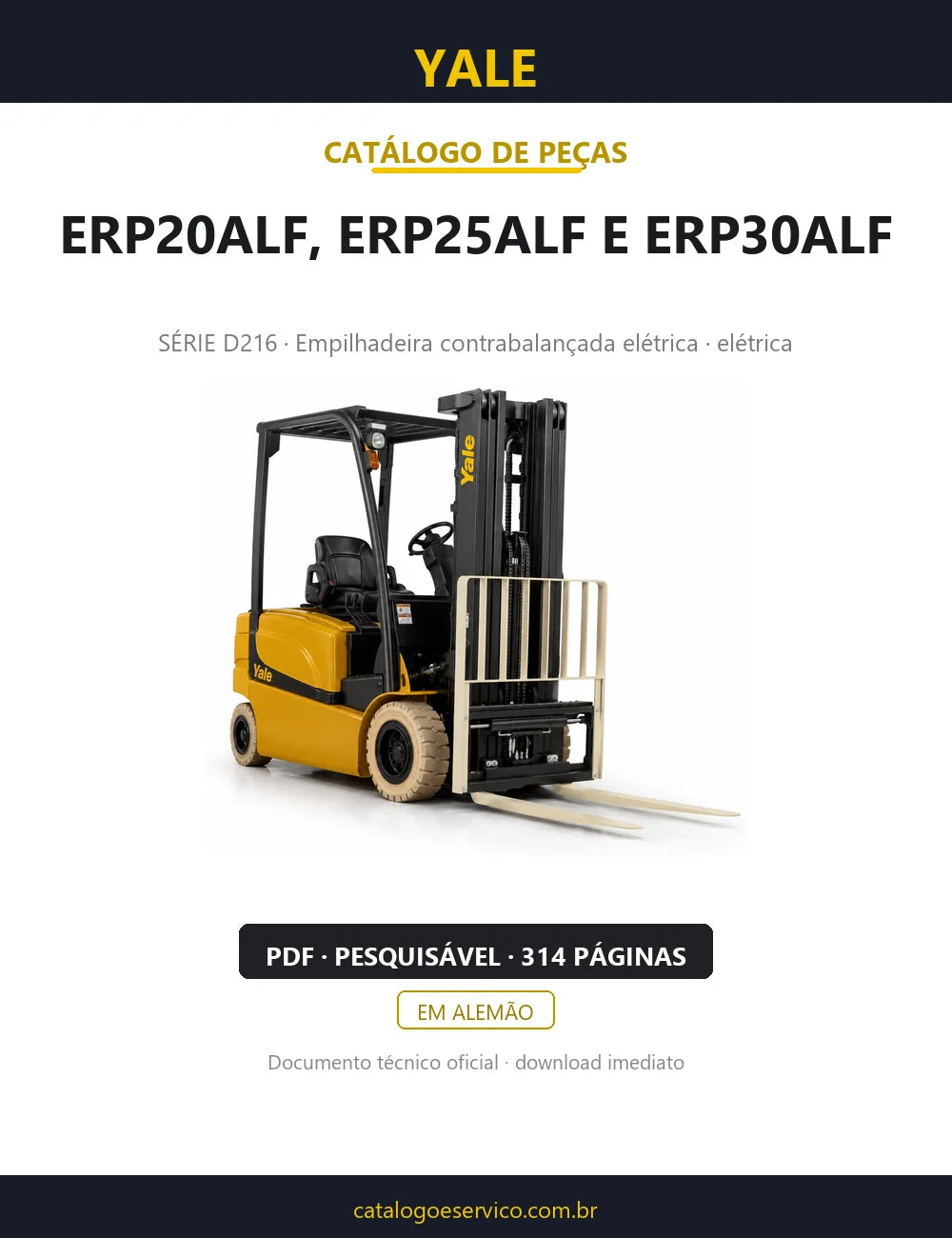 Capa do Catálogo de Peças Yale ERP20-30ALF série D216 — empilhadeira contrabalançada elétrica, 314 páginas em PDF