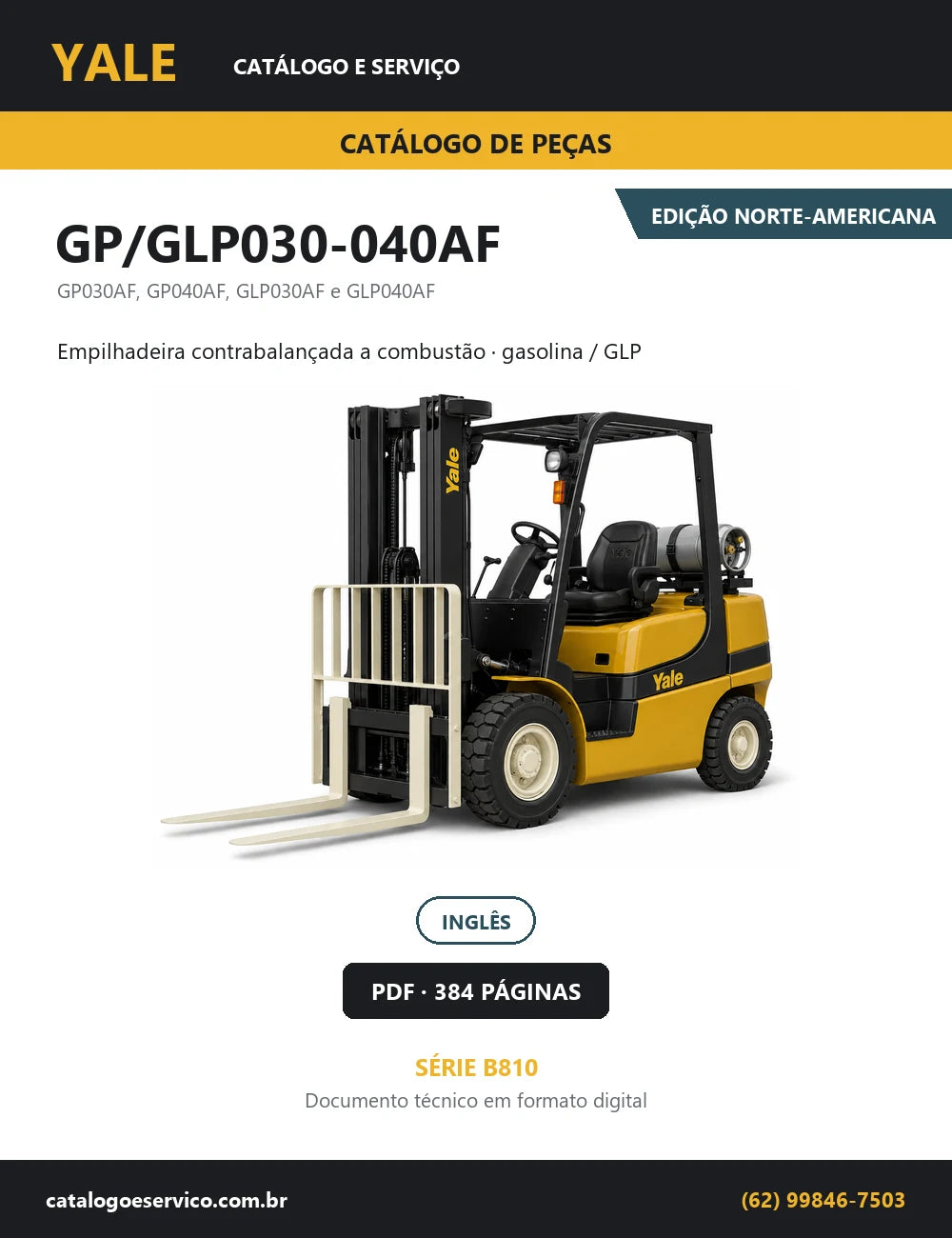 Capa do Catálogo de Peças Yale GP/GLP030-040AF série B810 — empilhadeira contrabalançada a combustão, 384 páginas em PDF