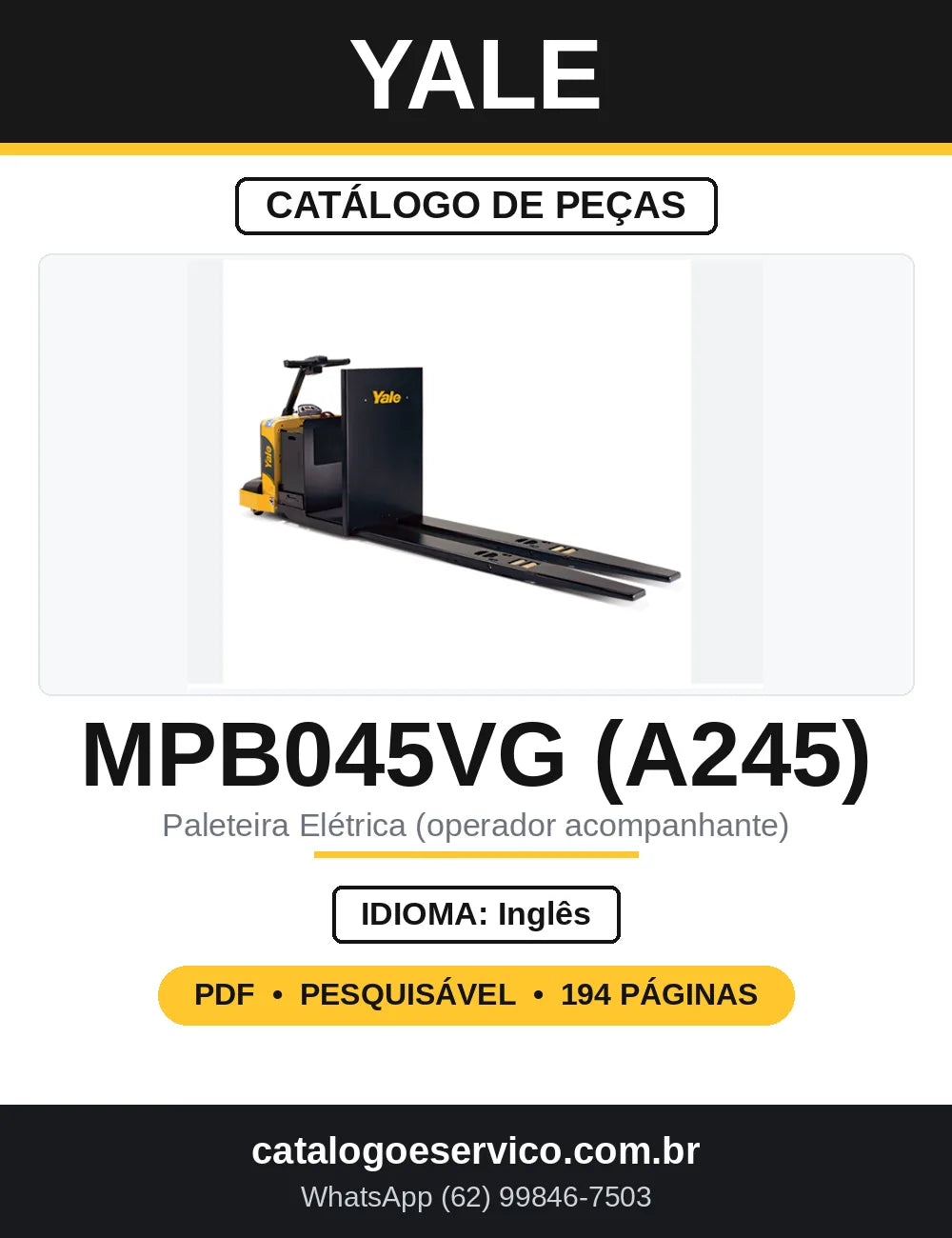Catálogo de Peças Yale MPB045VG A245 — capa