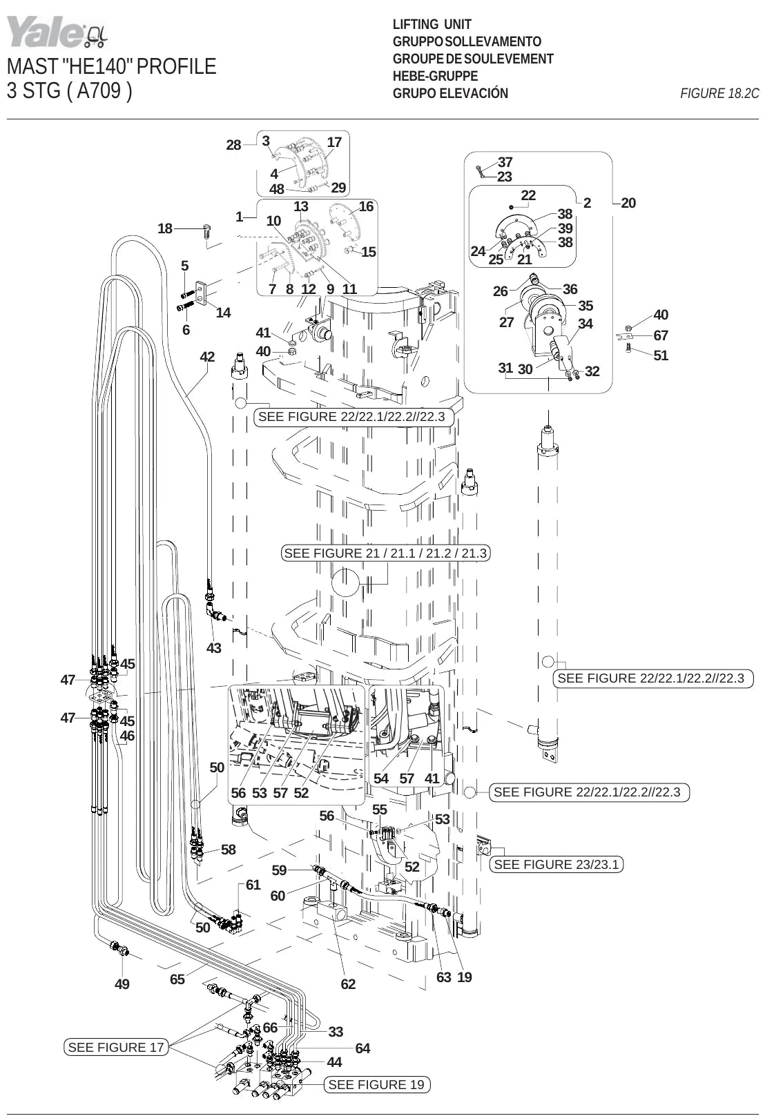 Vista explodida do Catálogo de Peças Yale MR14 a MR25 série C849 — figura 1