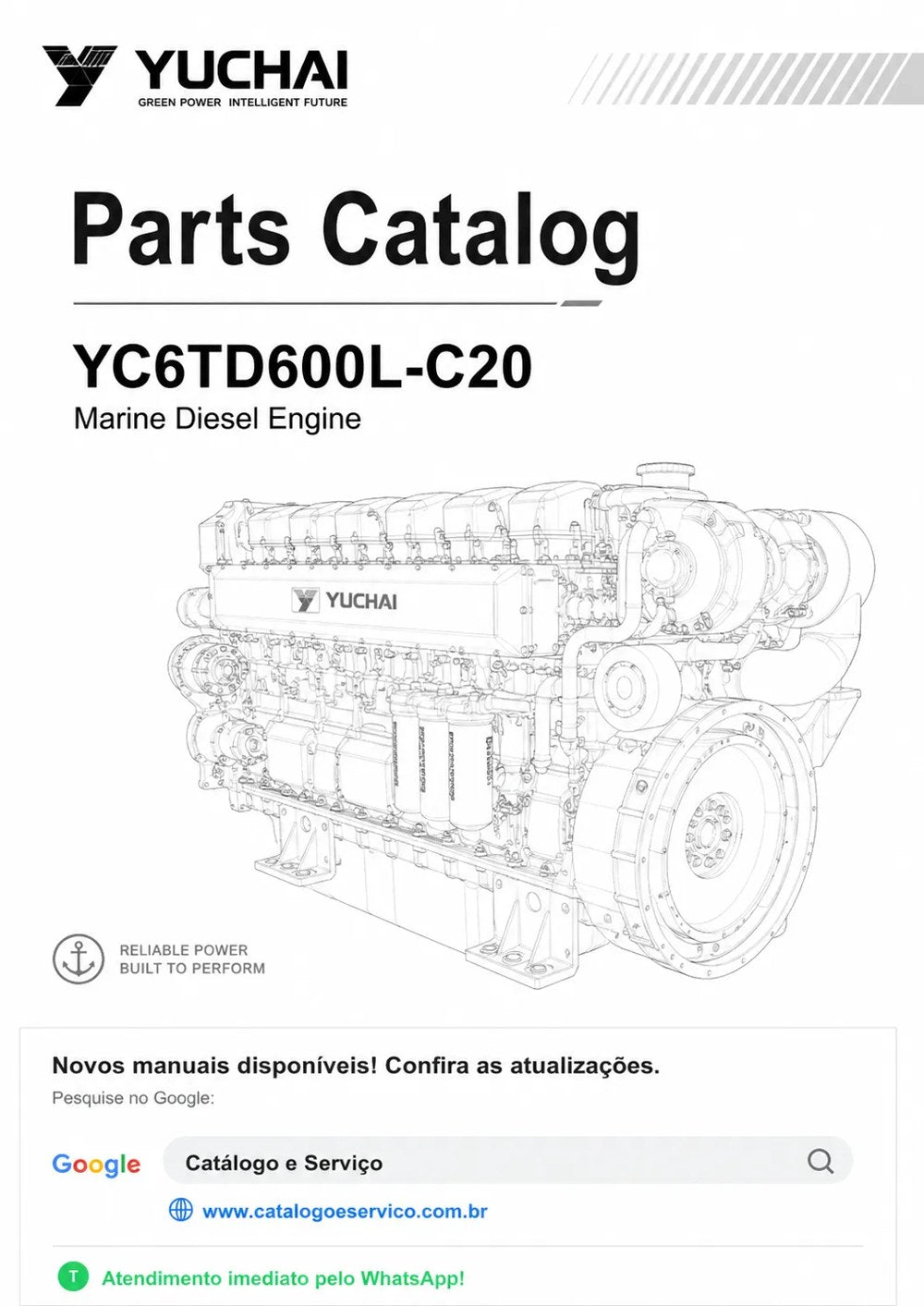 Catálogo de Peças YC6TD600L-C20 Yuchai Motor Diesel Marítimo