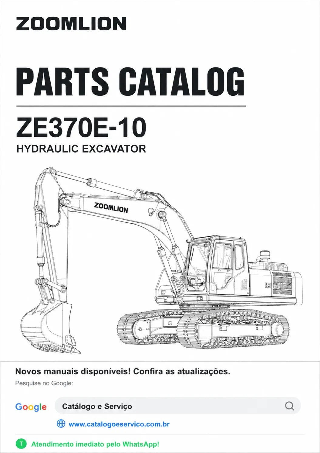 Catálogo de Peças ZE370E-10 Zoomlion Escavadeira Hidráulica