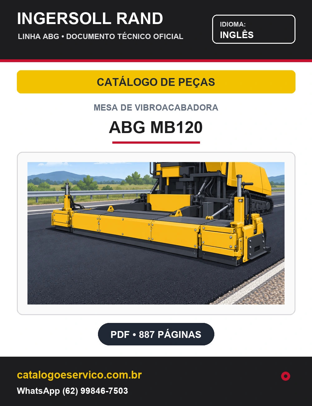 Capa Catálogo de Peças Mesa de Vibroacabadora ABG MB120 Ingersoll Rand / Volvo (Inglês)