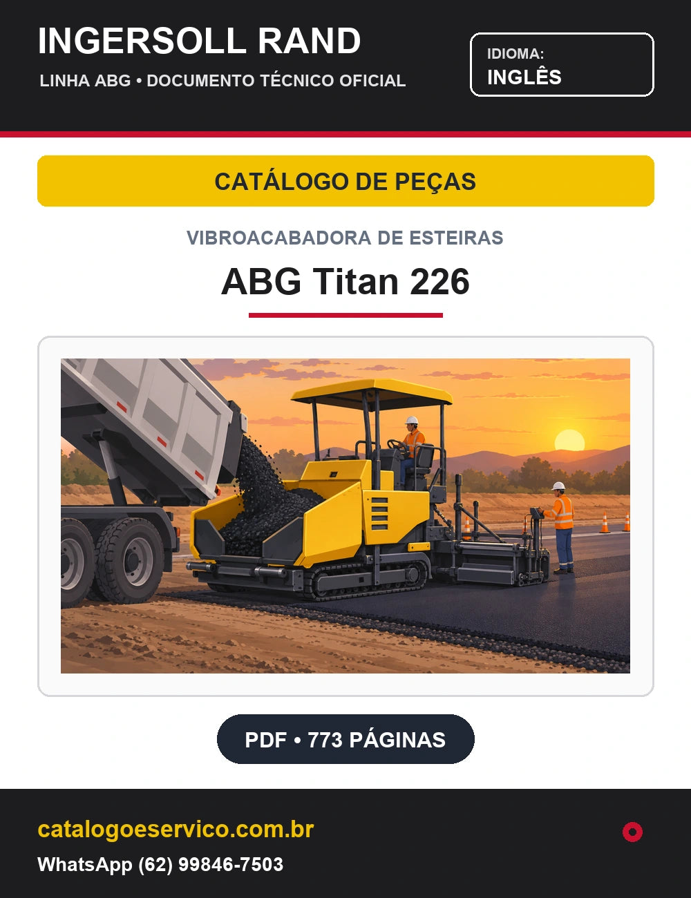 Capa Catálogo de Peças Vibroacabadora de Esteiras ABG Titan 226 Ingersoll Rand / Volvo (Inglês)