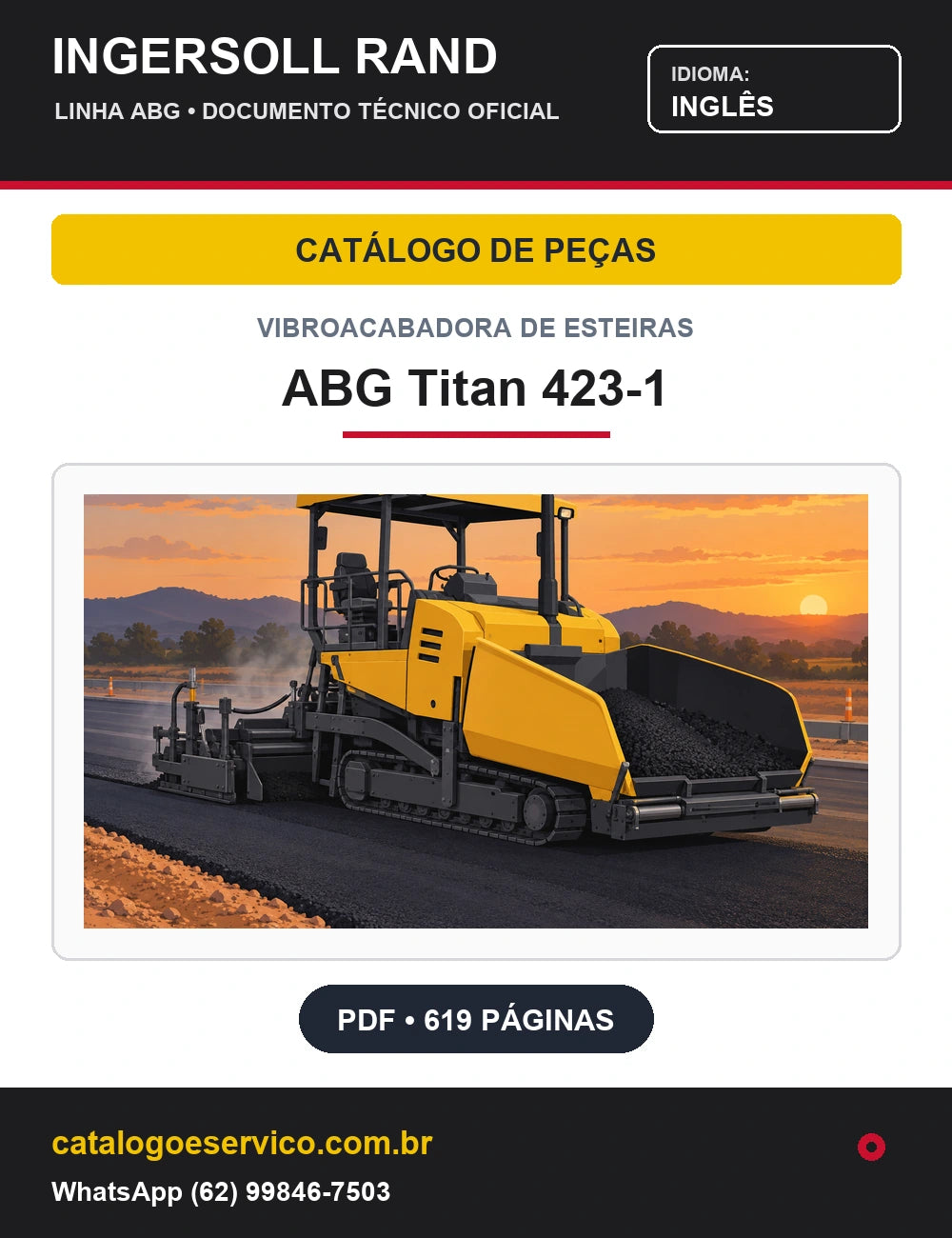 Capa Catálogo de Peças Vibroacabadora de Esteiras ABG Titan 423-1 Ingersoll Rand / Volvo (Inglês)