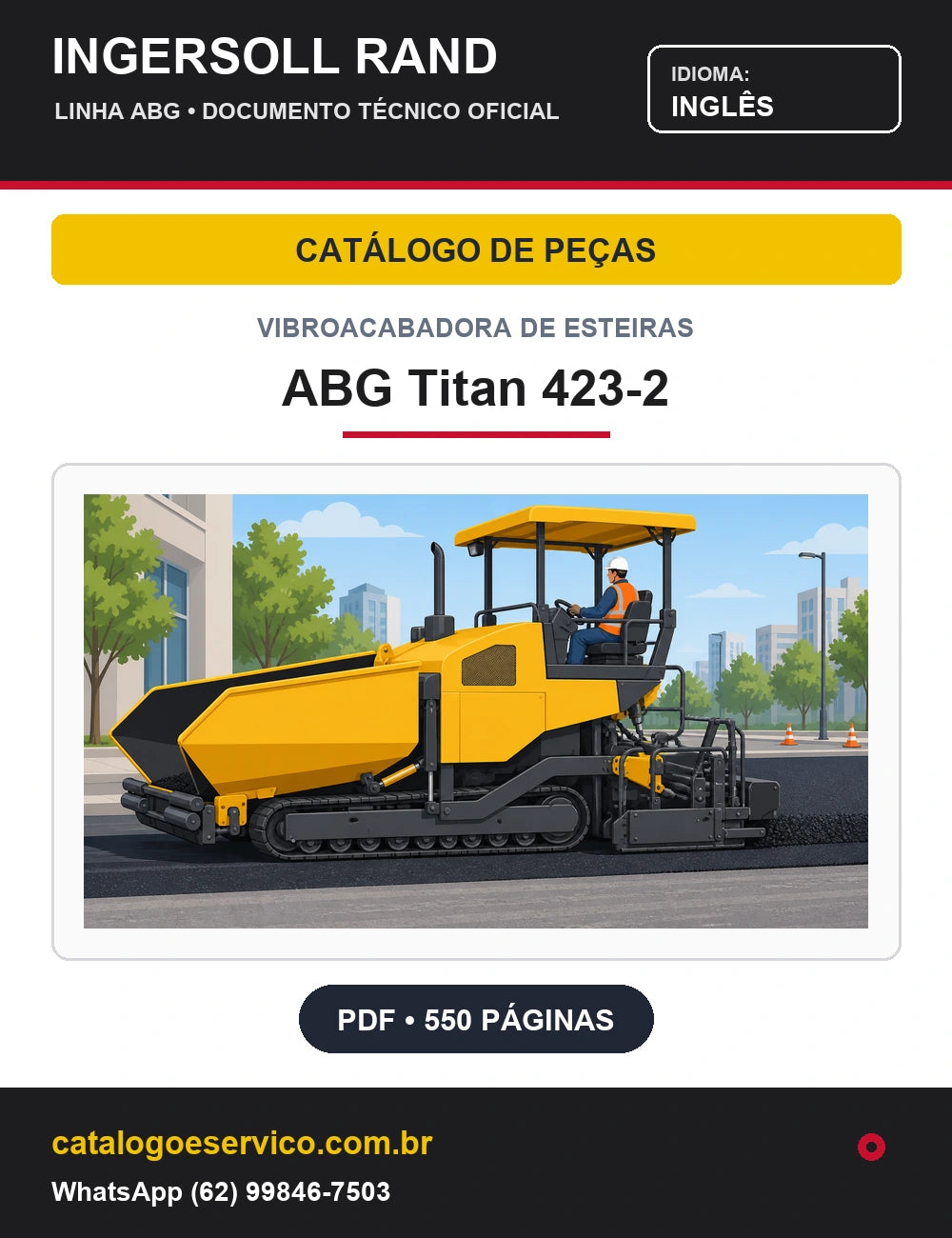 Capa Catálogo de Peças Vibroacabadora de Esteiras ABG Titan 423-2 Ingersoll Rand / Volvo (Inglês)