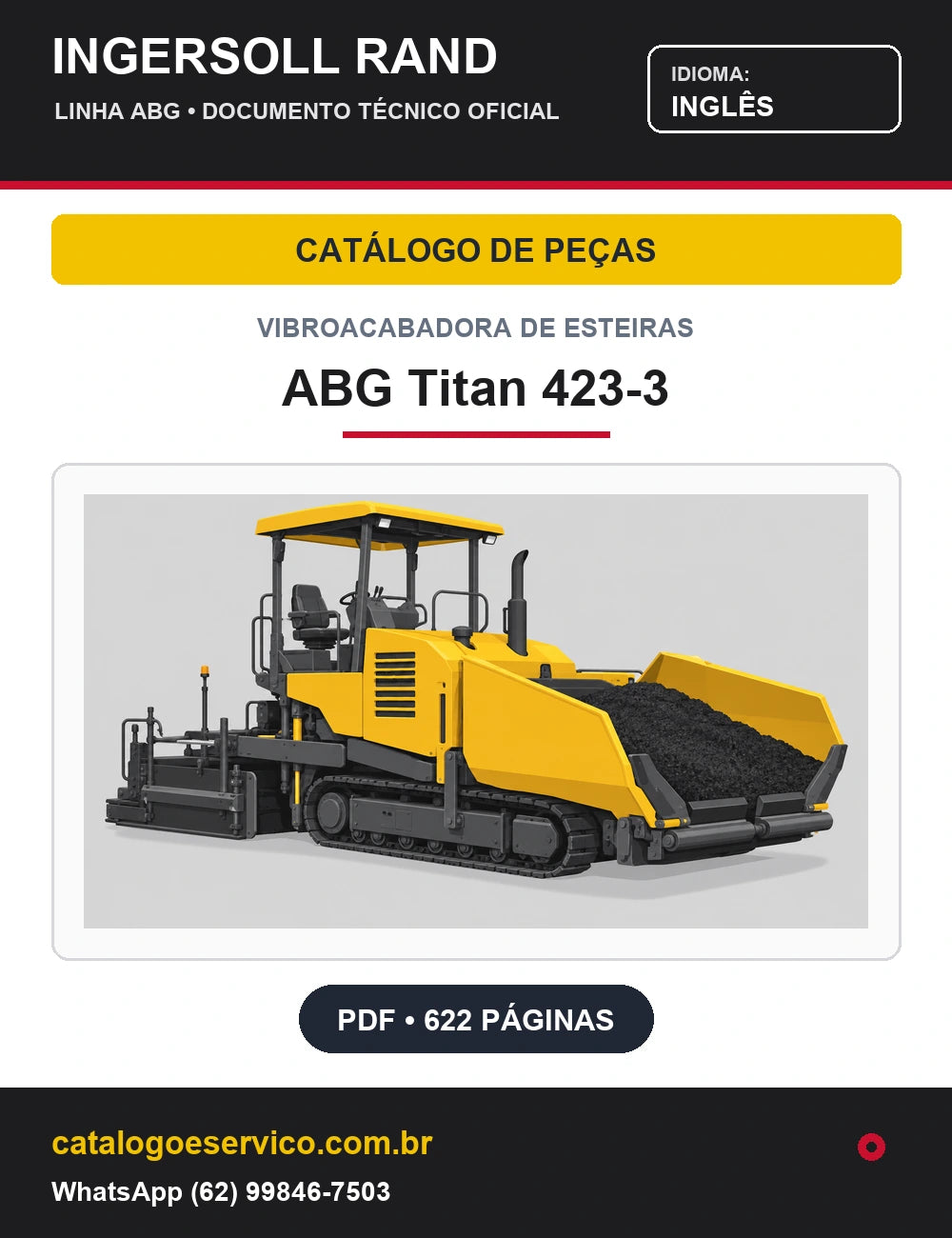 Capa Catálogo de Peças Vibroacabadora de Esteiras ABG Titan 423-3 Ingersoll Rand / Volvo (Inglês)