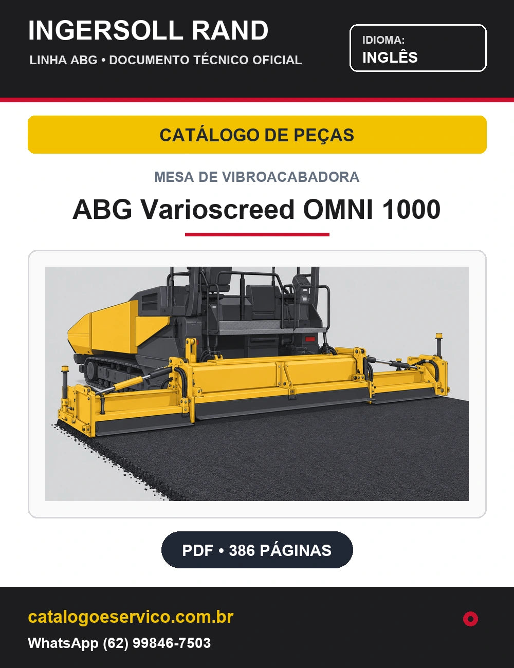 Capa Catálogo de Peças Mesa de Vibroacabadora ABG Varioscreed OMNI 1000 Ingersoll Rand / Volvo (Inglês)