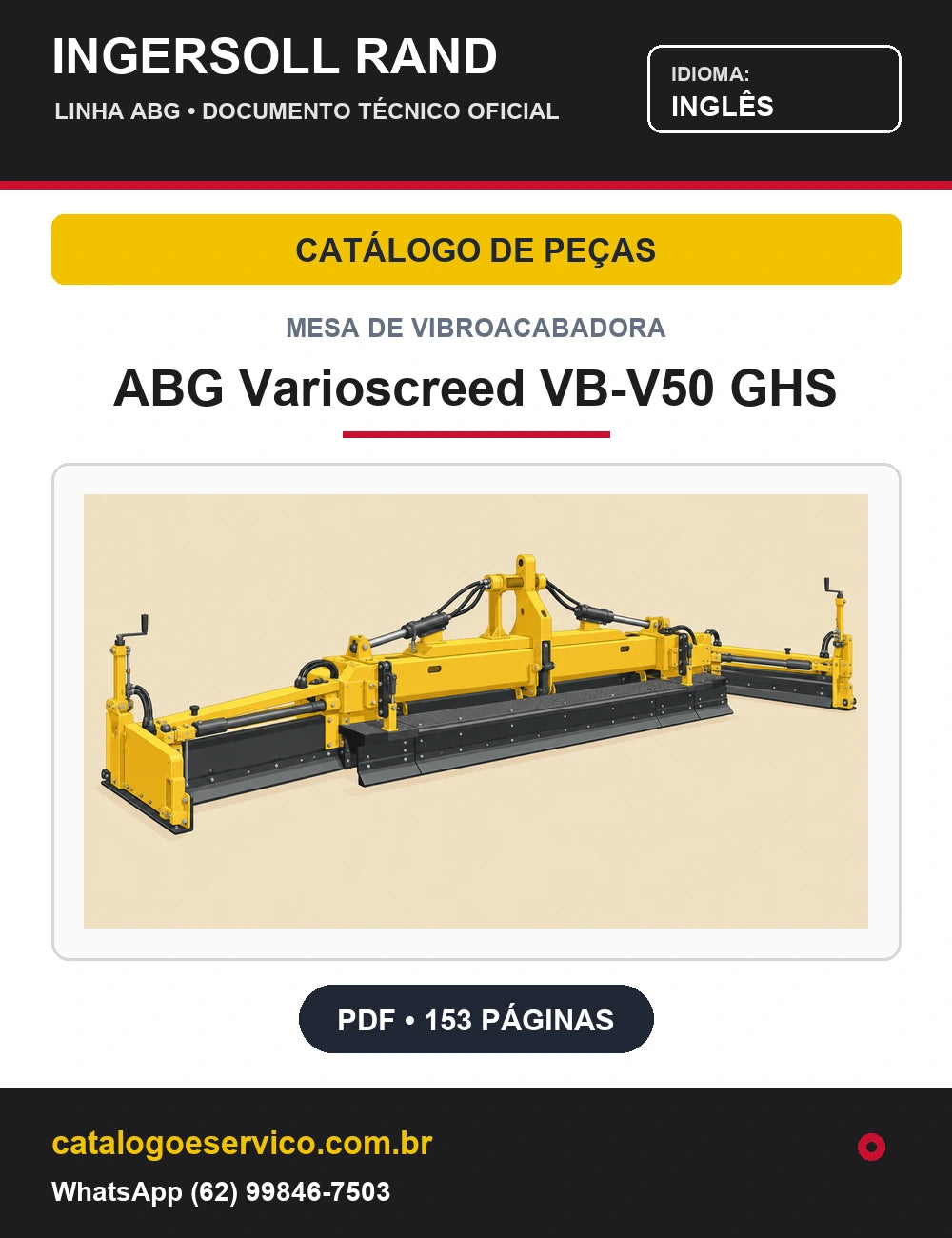Capa Catálogo de Peças Mesa de Vibroacabadora ABG Varioscreed VB-V50 GHS Ingersoll Rand / Volvo (Inglês)