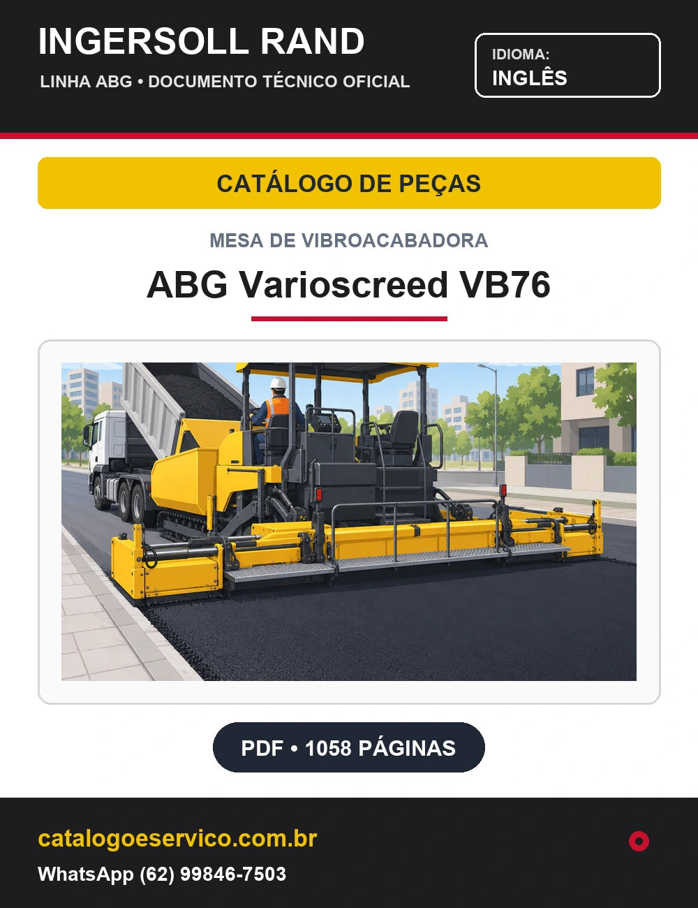 Capa Catálogo de Peças Mesa de Vibroacabadora ABG Varioscreed VB76 Ingersoll Rand / Volvo (Inglês)