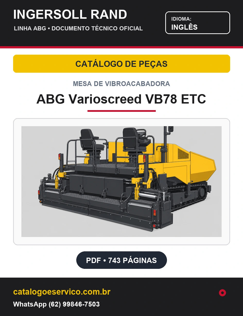 Capa Catálogo de Peças Mesa de Vibroacabadora ABG Varioscreed VB78 ETC Ingersoll Rand / Volvo (Inglês)