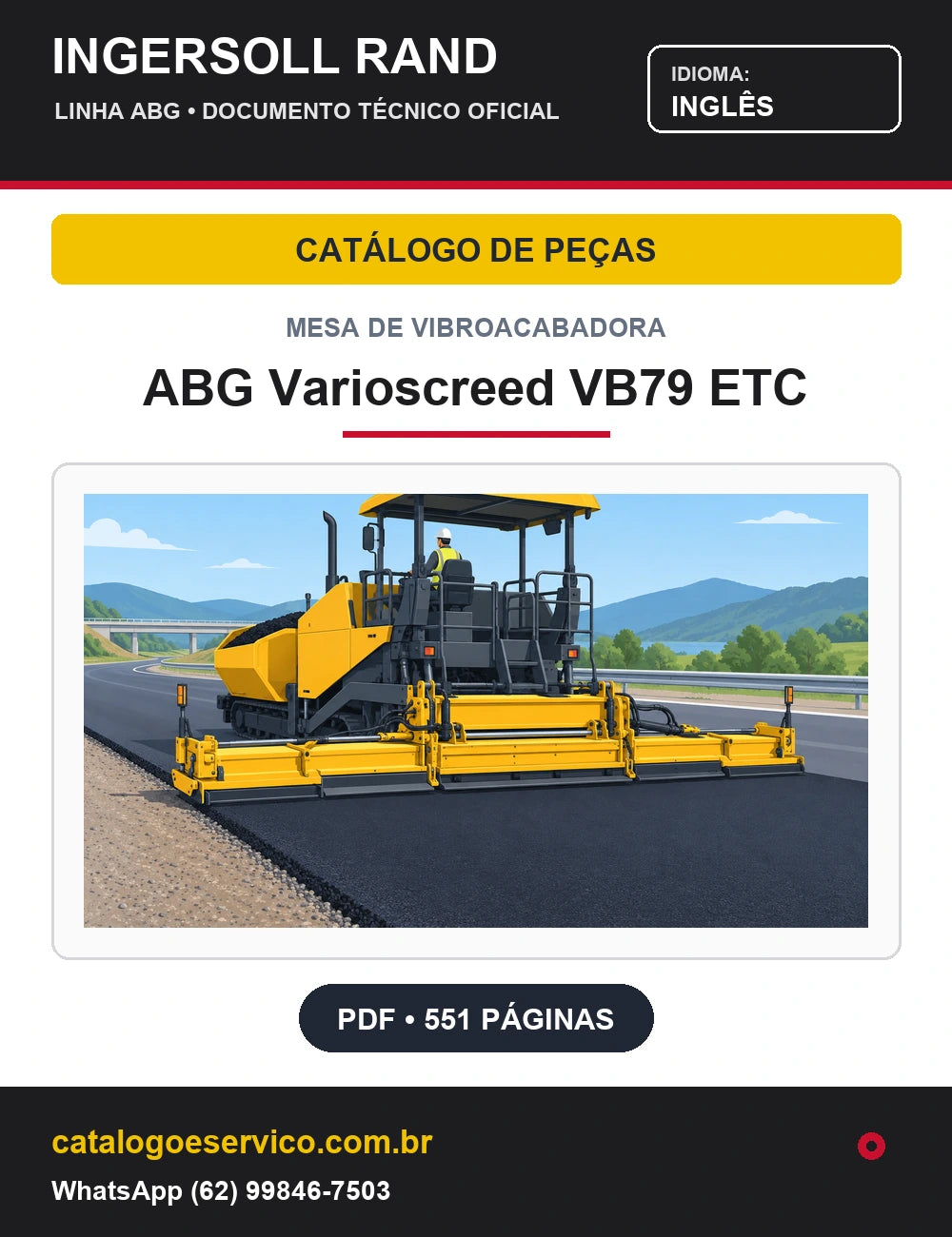Capa Catálogo de Peças Mesa de Vibroacabadora ABG Varioscreed VB79 ETC Ingersoll Rand / Volvo (Inglês)