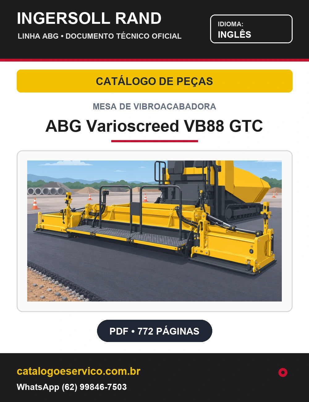 Capa Catálogo de Peças Mesa de Vibroacabadora ABG Varioscreed VB88 GTC Ingersoll Rand / Volvo (Inglês)