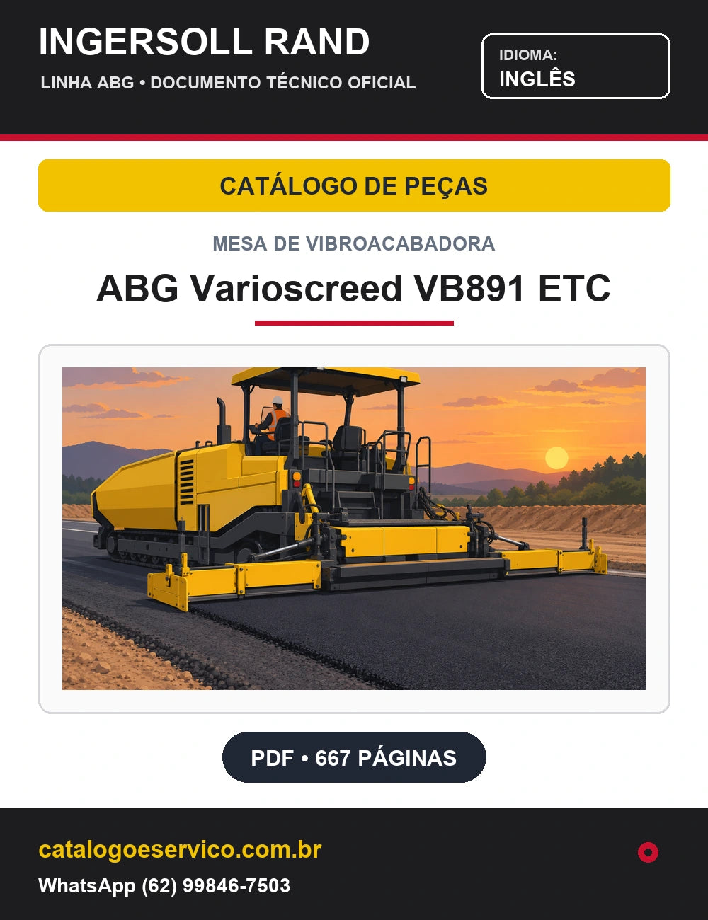 Capa Catálogo de Peças Mesa de Vibroacabadora ABG Varioscreed VB891 ETC Ingersoll Rand / Volvo (Inglês)