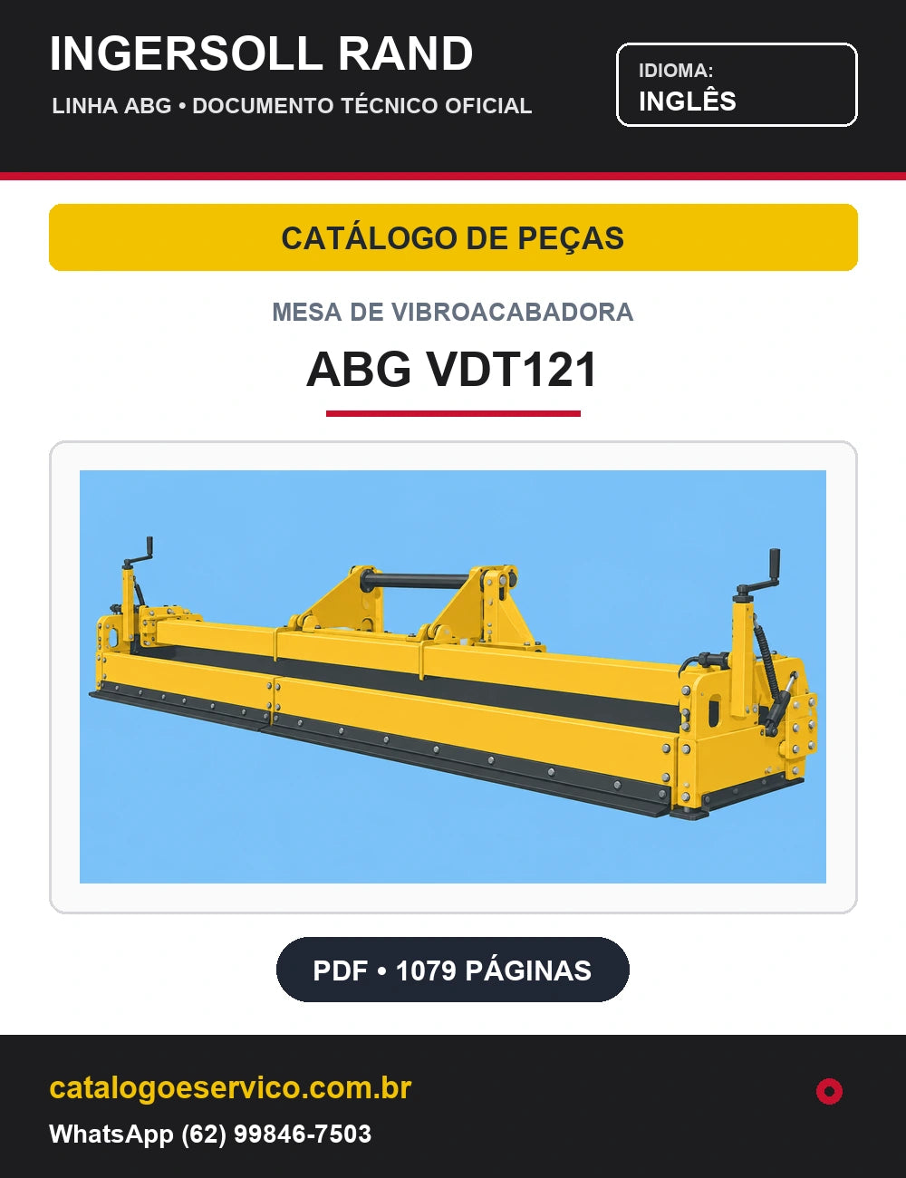 Capa Catálogo de Peças Mesa de Vibroacabadora ABG VDT121 Ingersoll Rand / Volvo (Inglês)