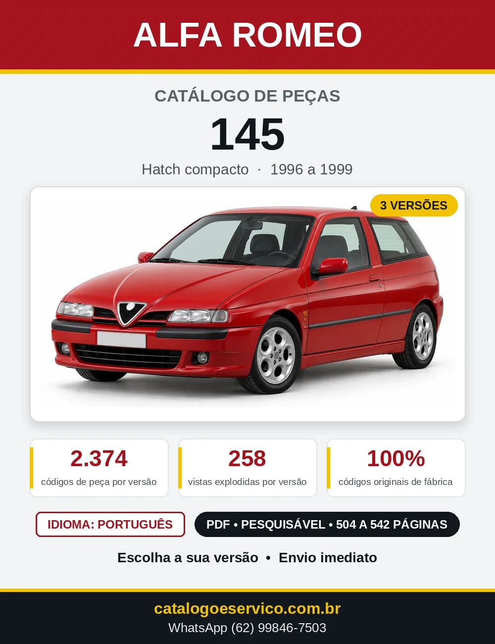 Capa do Catálogo de Peças Alfa Romeo 145 1996 a 1999