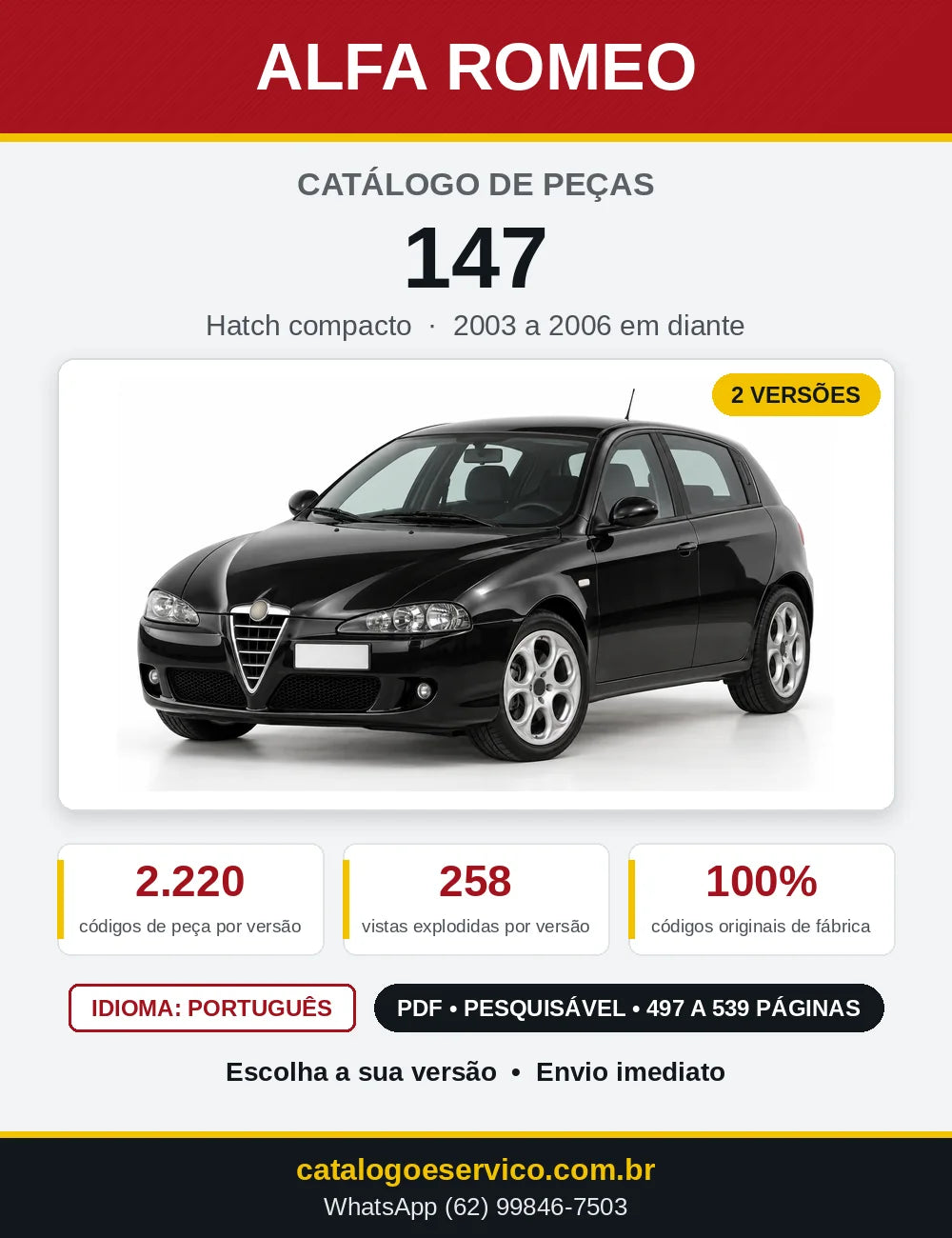 Capa do Catálogo de Peças Alfa Romeo 147 2003 em diante