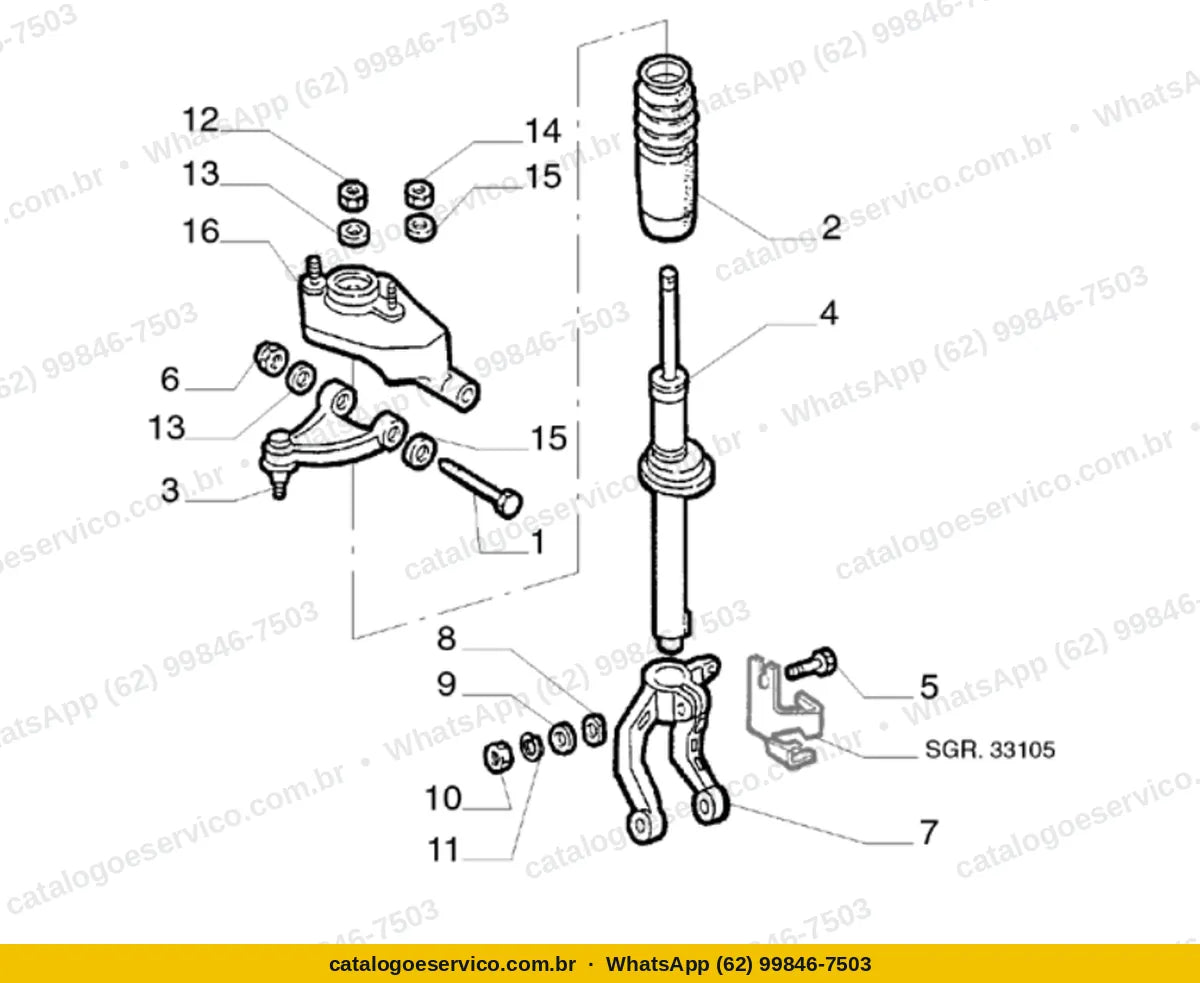 Vista explodida do Catálogo de Peças Alfa Romeo 156 / 156 SW: Suspensão dianteira