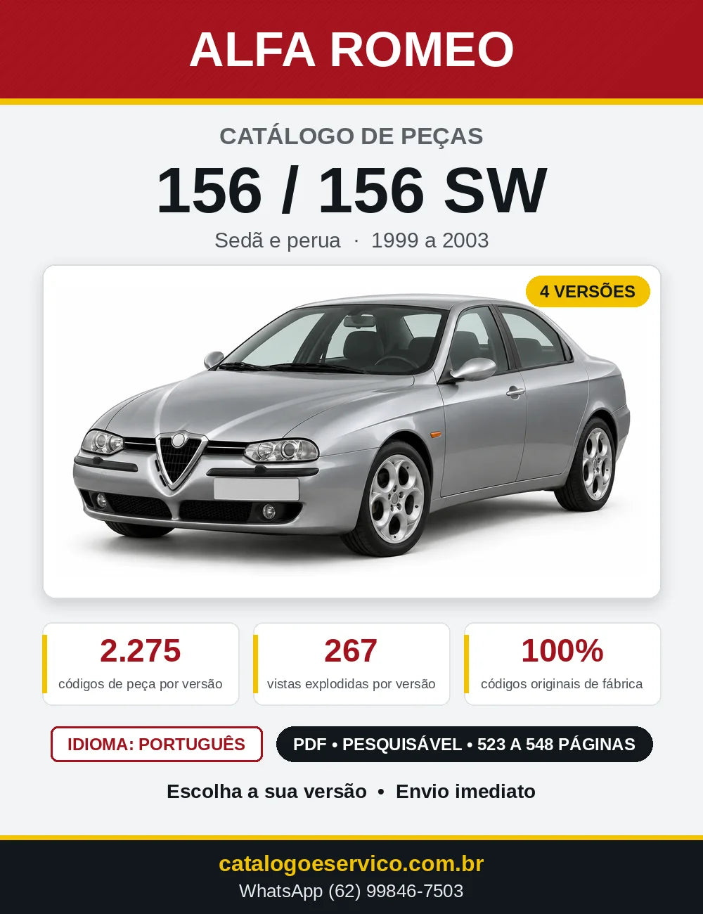 Capa do Catálogo de Peças Alfa Romeo 156 / 156 SW 1999 a 2003