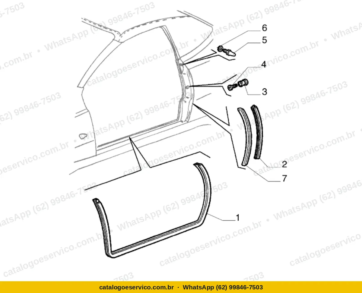 Vista explodida do Catálogo de Peças Alfa Romeo Spider V6: Guarnições das portas laterais dianteiras