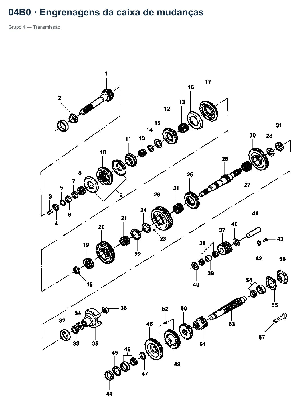 Catálogo de Peças Caminhões Chevrolet 11000 a 22000 1985-1996 — vista explodida: engrenagens da caixa de mudanças