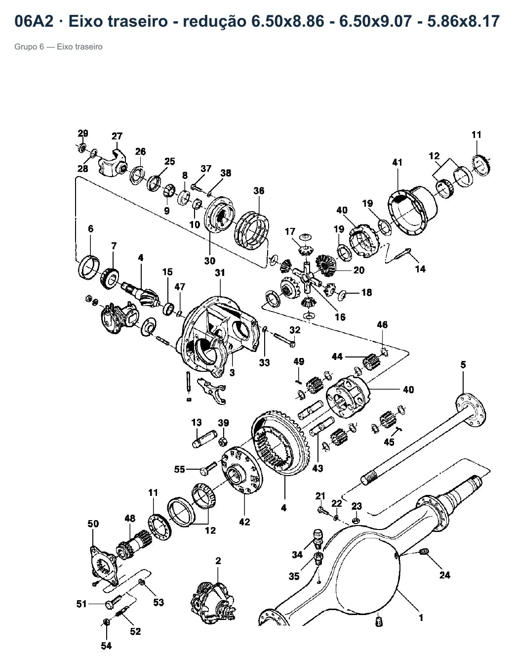 Catálogo de Peças Caminhões Chevrolet 11000 a 22000 1985-1996 — vista explodida: eixo traseiro