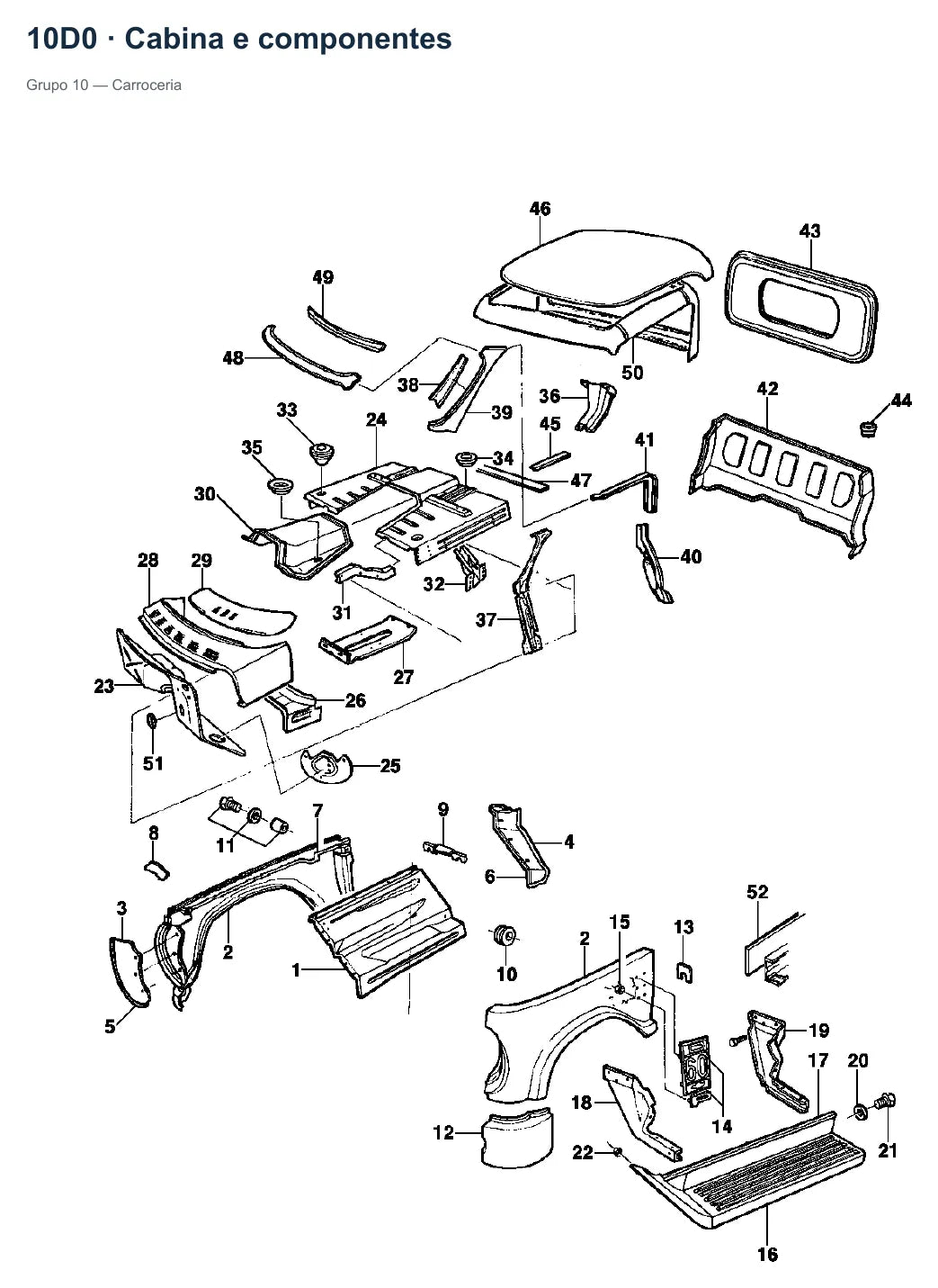 Catálogo de Peças Caminhões Chevrolet C-60, D-60, D-70 e D-80 1964-1984 — vista explodida: cabina e componentes