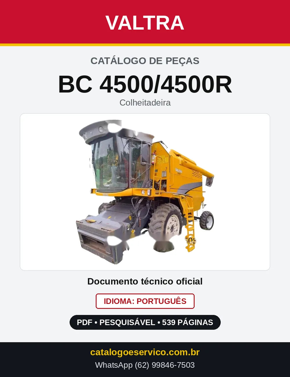 Capa do Catálogo de Peças Valtra BC 4500/4500R — Colheitadeira
