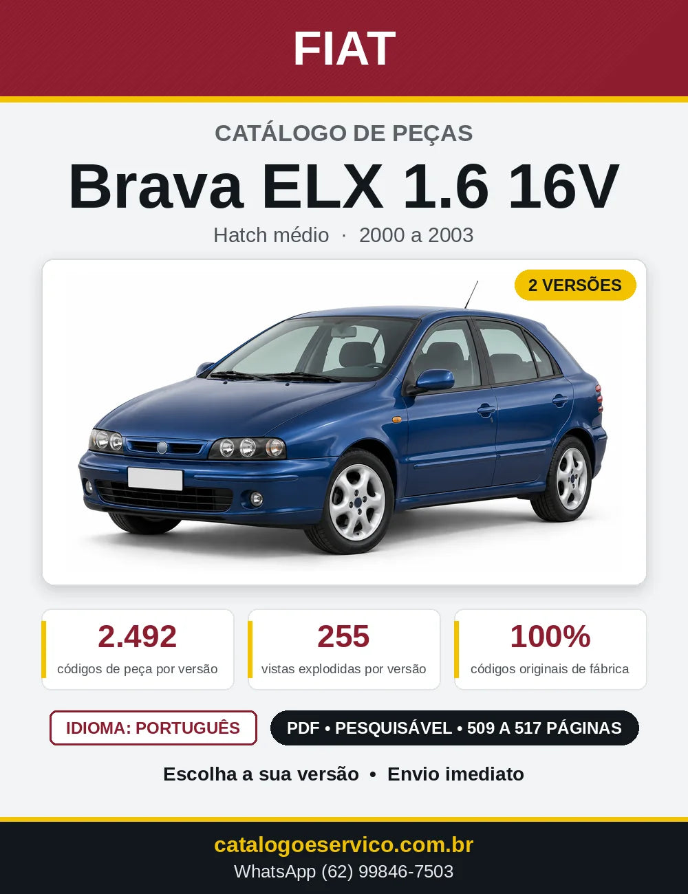 Capa do Catálogo de Peças Fiat Brava ELX 1.6 16V 2000 a 2003