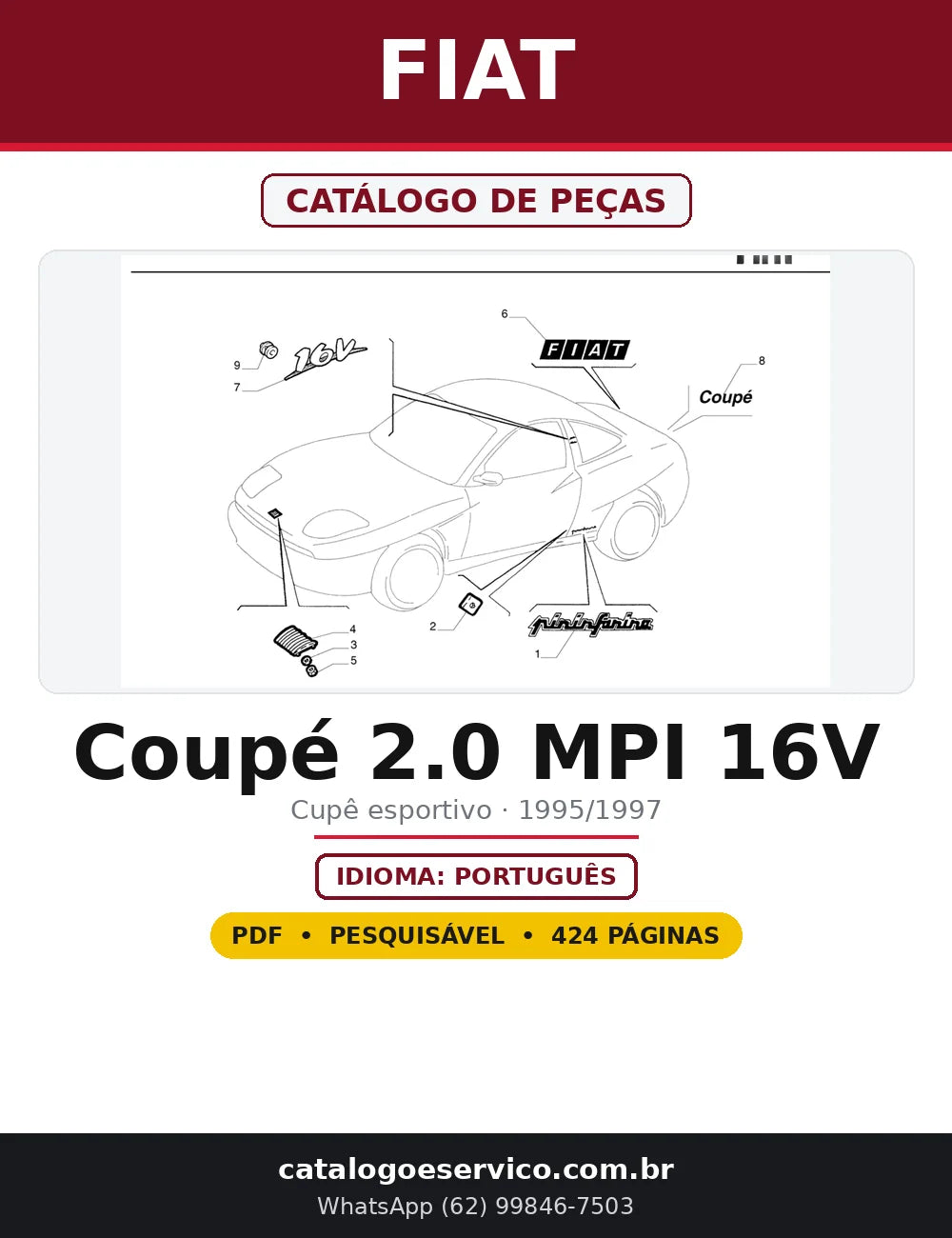 Capa do Catálogo de Peças Fiat Coupé 2.0 MPI 16V em PDF com 424 páginas
