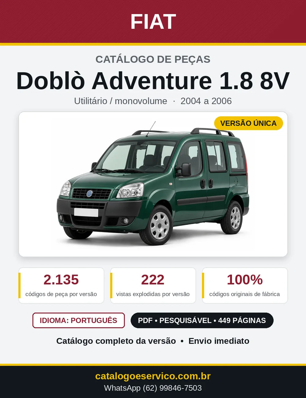 Capa do Catálogo de Peças Fiat Doblò Adventure 1.8 8V 2004 a 2006