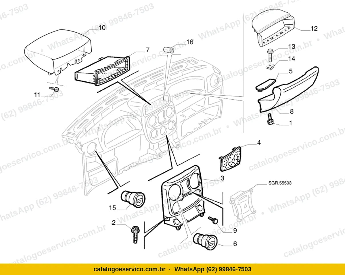 Vista explodida do Catálogo de Peças Fiat Doblò Adventure 1.8 8V: Painel principal