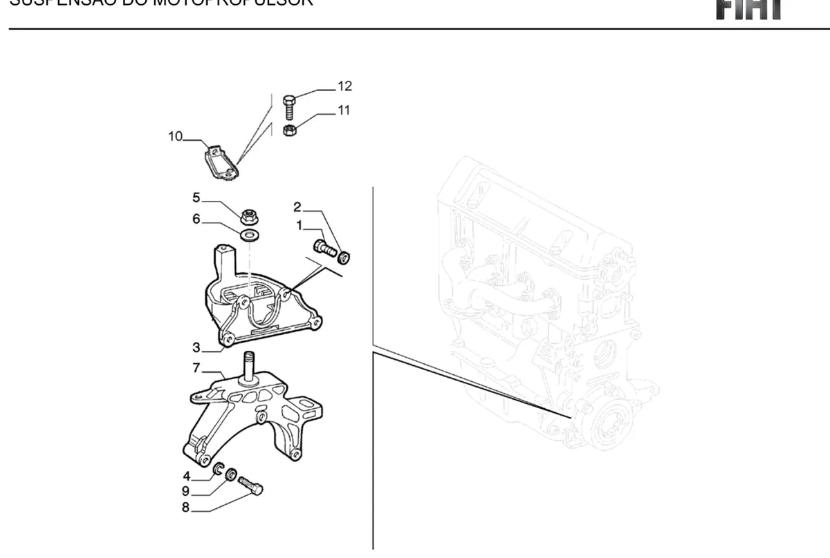 Vista explodida de conjunto do Catálogo de Peças Fiat Doblò Cargo 1.8 Flex 8V