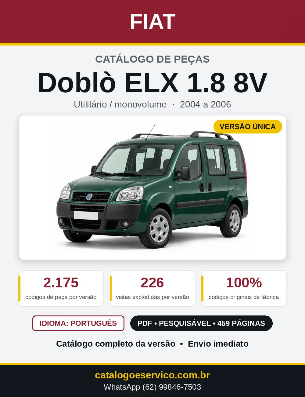 Capa do Catálogo de Peças Fiat Doblò ELX 1.8 8V 2004 a 2006