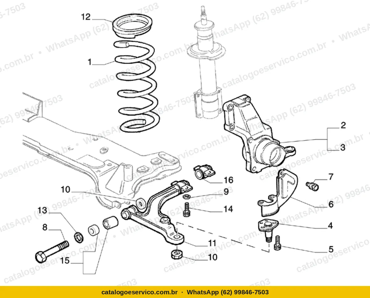 Vista explodida do Catálogo de Peças Fiat Ducato: Suspensão dianteira