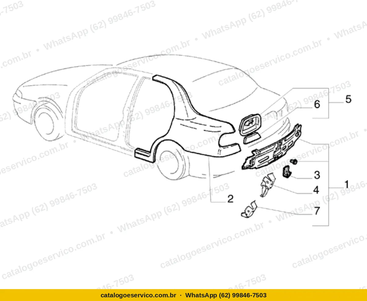 Vista explodida do Catálogo de Peças Fiat Marea Turbo 2.0 20V: Estrutura externa