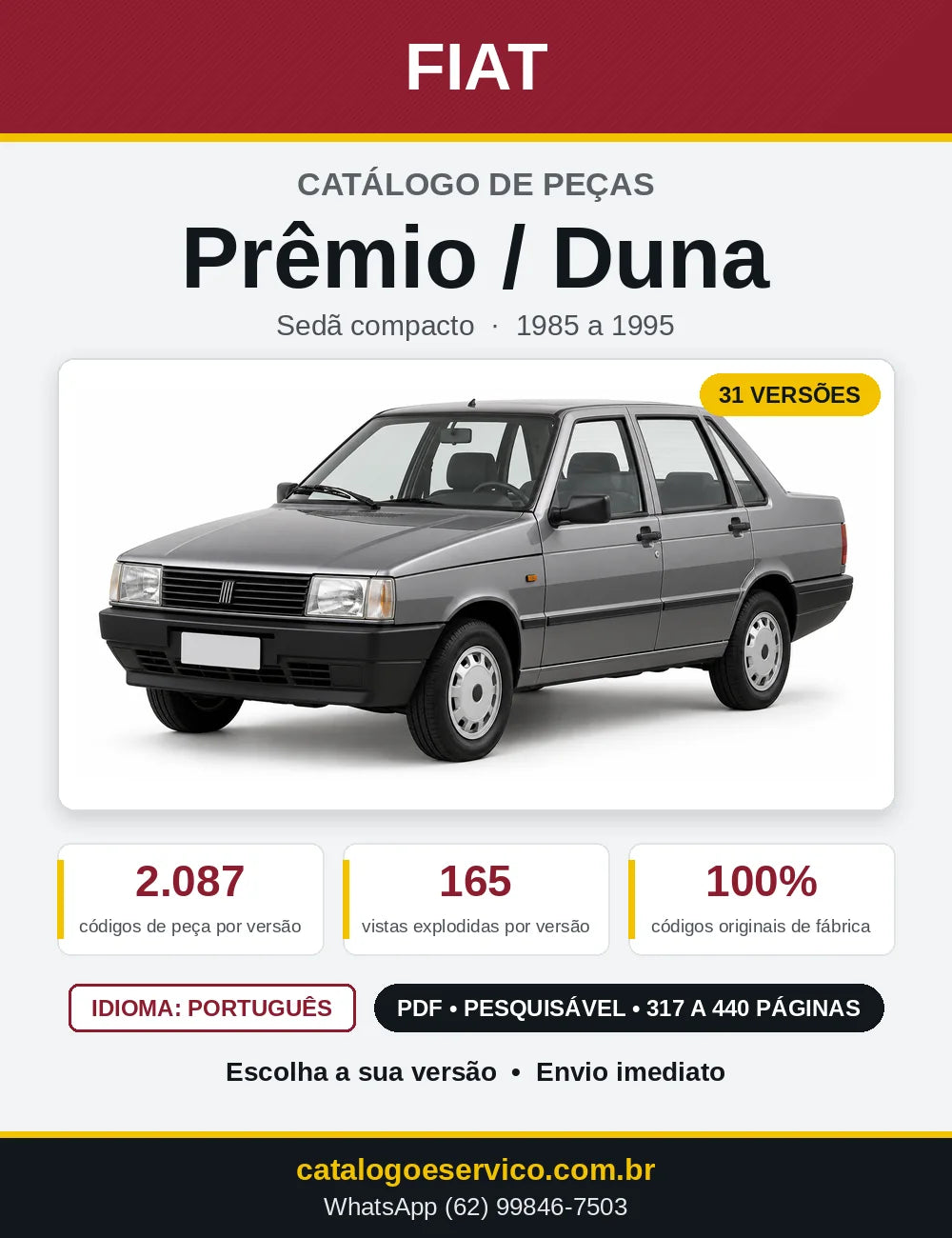 Capa do Catálogo de Peças Fiat Prêmio / Duna 1985 a 1995