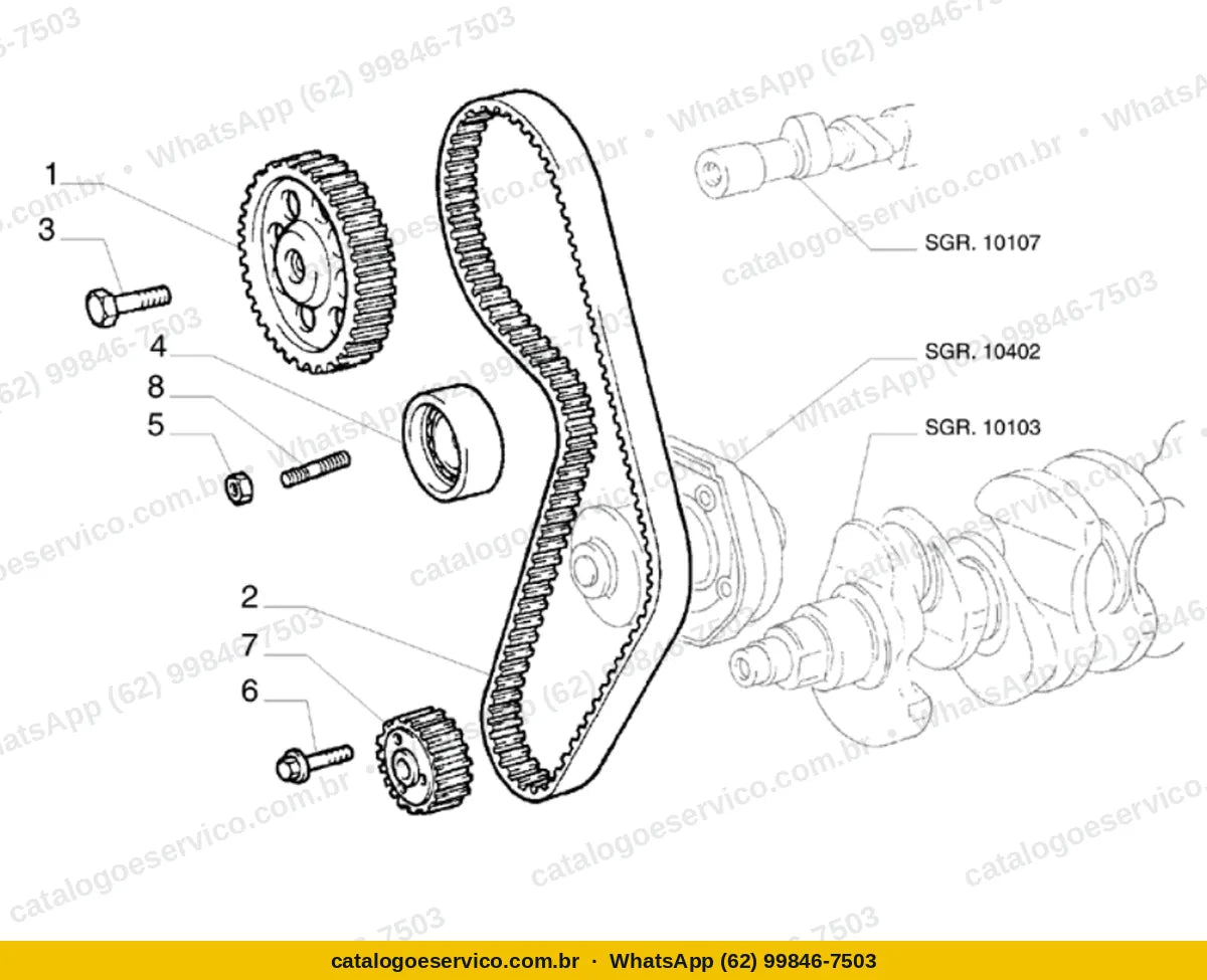 Vista explodida do Catálogo de Peças Fiat Punto: Comando da distribuição
