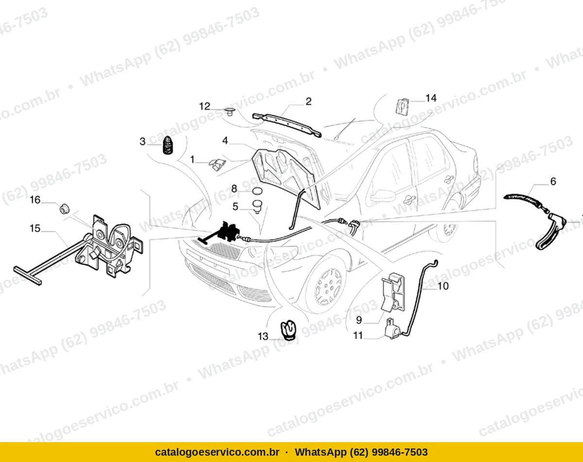 Vista explodida do Catálogo de Peças Fiat Siena: Capot