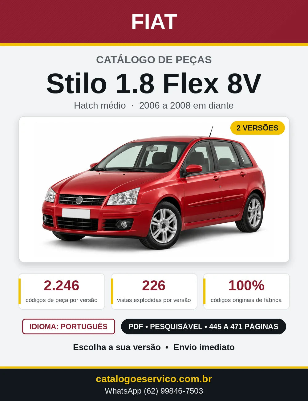 Capa do Catálogo de Peças Fiat Stilo 1.8 Flex 8V 2006 em diante