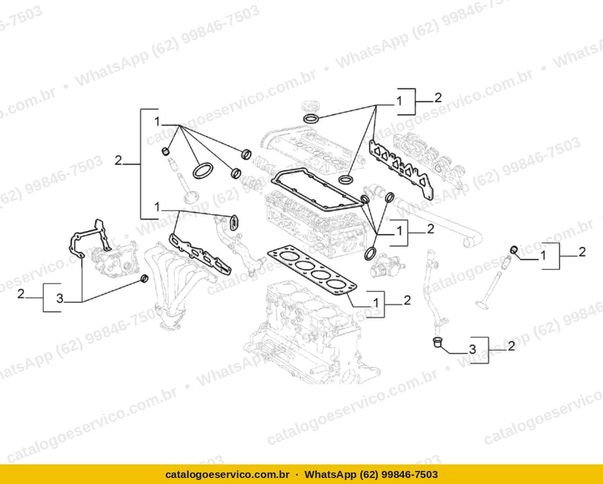 Vista explodida do Catálogo de Peças Fiat Stilo: Bloco e cabeçote