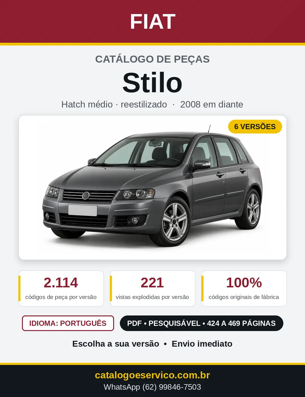 Capa do Catálogo de Peças Fiat Stilo 2008 em diante
