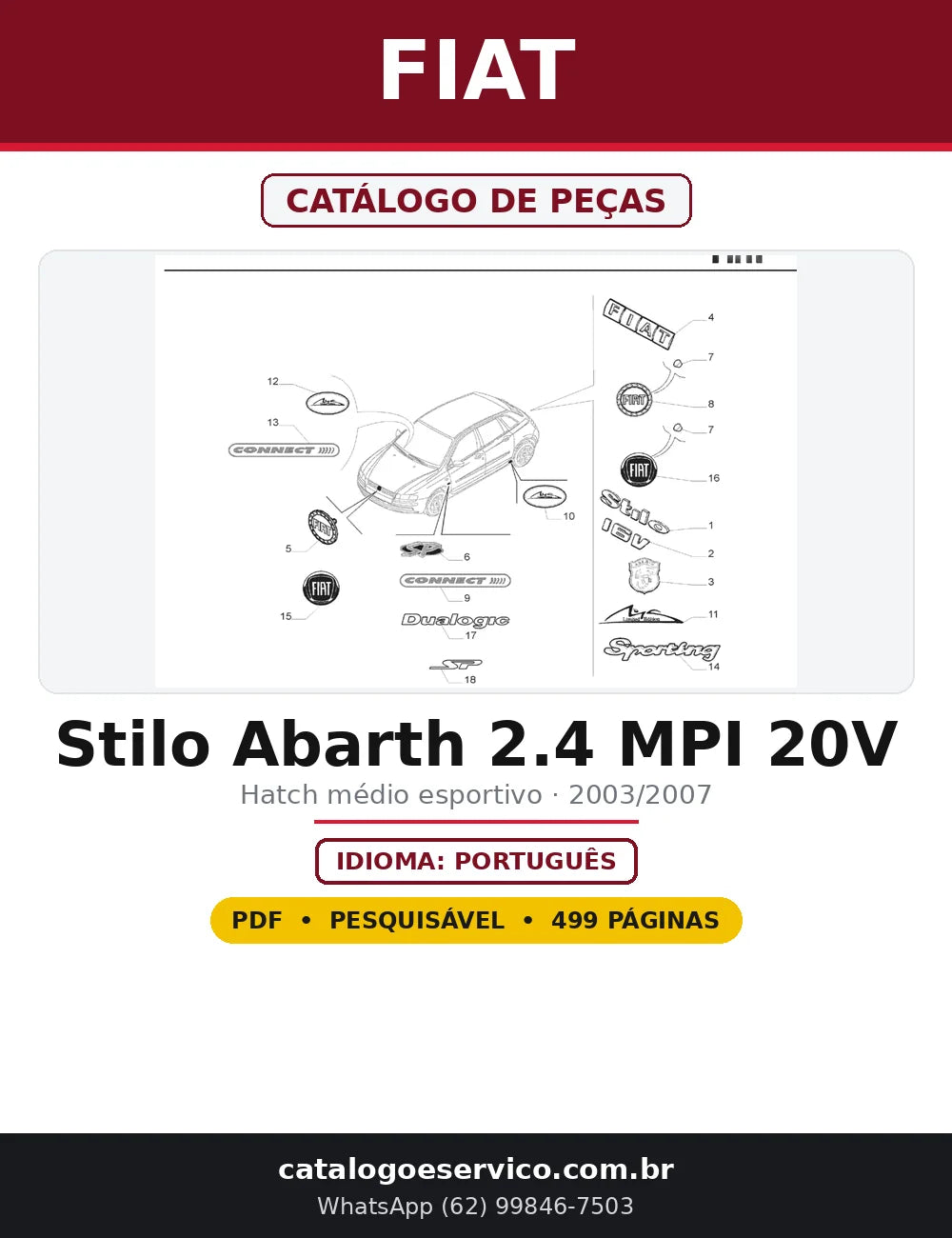Capa do Catálogo de Peças Fiat Stilo Abarth 2.4 MPI 20V em PDF com 499 páginas