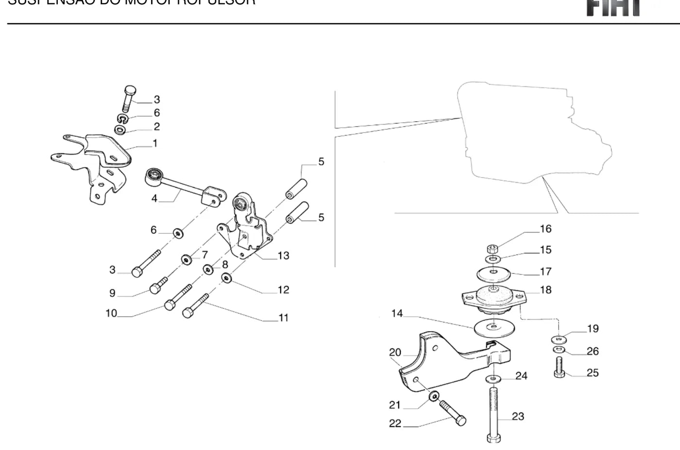 Vista explodida de conjunto do Catálogo de Peças Fiat Tempra Turbo Stile 2.0 Turbo 8V