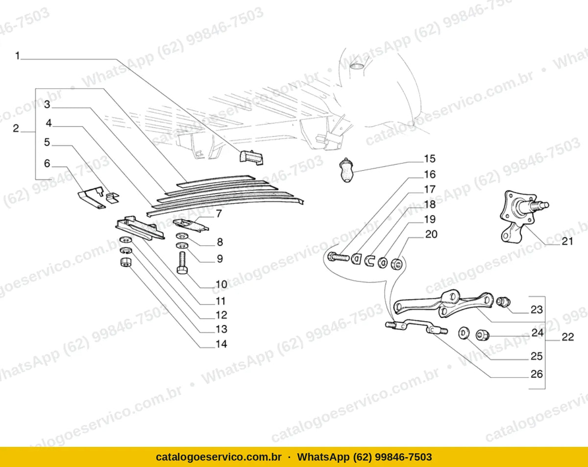Vista explodida do Catálogo de Peças Fiat Uno: Suspensão traseira