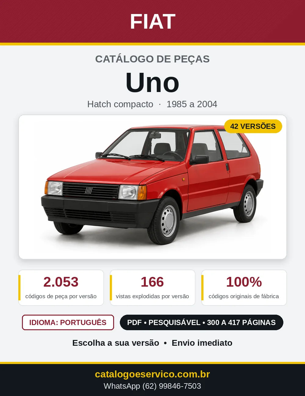 Capa do Catálogo de Peças Fiat Uno 1985 a 2004